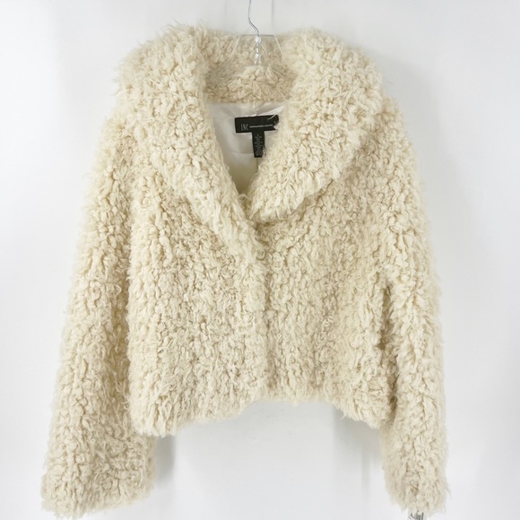 INC International Concepts Jackets & Blazers - NWT INC INTERNATIONAL CONCEPTS FAUX FUR CREAM COLLARED JACKET SIZE LARGE